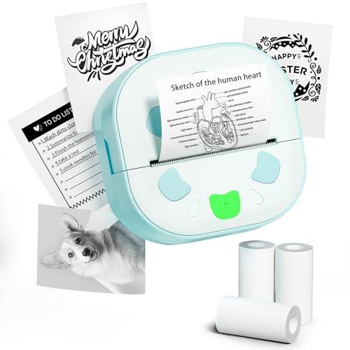 NDYIN Sticker Printer, PrintPods Mini Printer, Bluetooth Portabel Sticker Maker with 3 Rolls Paper, Print Pod Inkless Thermal Printer for iPhone, Impresora Portátil for Notes, Journal, DIY, Kids Gift