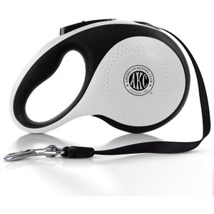 American Kennel Club Retractable Dog Leash, 16.4ft, Tangle-Free, Ergonomic Grip, One-Hand Brake, for Medium & Large Dogs up to 110 lbs (White/Black)