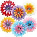 Zhehao 6 Pcs Metal Flower Wall Art Decor Sunflower Wall Decorations Hanging Outdoor Metal Art Multicolored Handmade Metal Flowers Outdoor Decor(Bright Color,8 Inch)