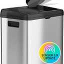 iTouchless 16 Gallon Sensor 2.0 Technology Dual Compartment Kitchen Trash Can and Recycle Bin with Wheels, Stainless Steel Automatic 8 Gallon Per Side for Home Office Store Business