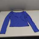 ForeFair Women's Sexy Long Sleeve Going Out Tops Pleated Bustier Shirt Cute Sweetheart Neck Y2K Cropped Top (Blue, Size S )