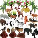 Animals Figures Toys, Realistic Wild Zoo, 29Pcs, Model Trees with Safari Animals, Plastic Figurines Playset for Kids' Learning & Party