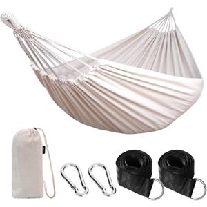 ANYOO Cotton Hammock Portable Camping Hammocks for Hanging Sturdy Garden Comfortable Fabric Hammock with Tree Straps Up to 660lbs with Travel Bag for Camping Outdoor/Indoor Patio Backyard (White) (106.3"L x 59.06"W)
