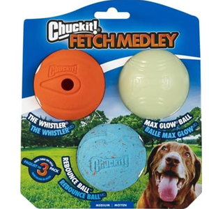 Chuckit! Ultra Ball Fetch Toy for Dogs, Medium Pack with Fetch Balls (Medium, Max Glow, Rebounce) and Cleaning