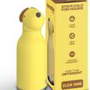 asobu Bestie Bottle Insulated Stainless Steel Water Bottle with Detachable Soft Animal Head Fun Drinking For Kids and Teens16 Ounce with Flexible Reusable Straw (Dog)