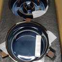 Ceramic 1.2 Cup Raised Slow Feeder Dog Bowl Set, Elevated 6.1inch Bowl and 7.3inch Dish with Acacia Wood Stand for Small and Medium Dog(2 x Starry Sky+ Stand)