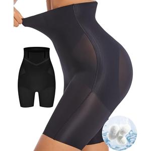 PRETTYWELL Shapewear Shorts for Women, High Waisted Tummy Control Thigh Slimmer, Seamless Body Shaper Shorts, Butter Lifter seamless Underwear Black, S