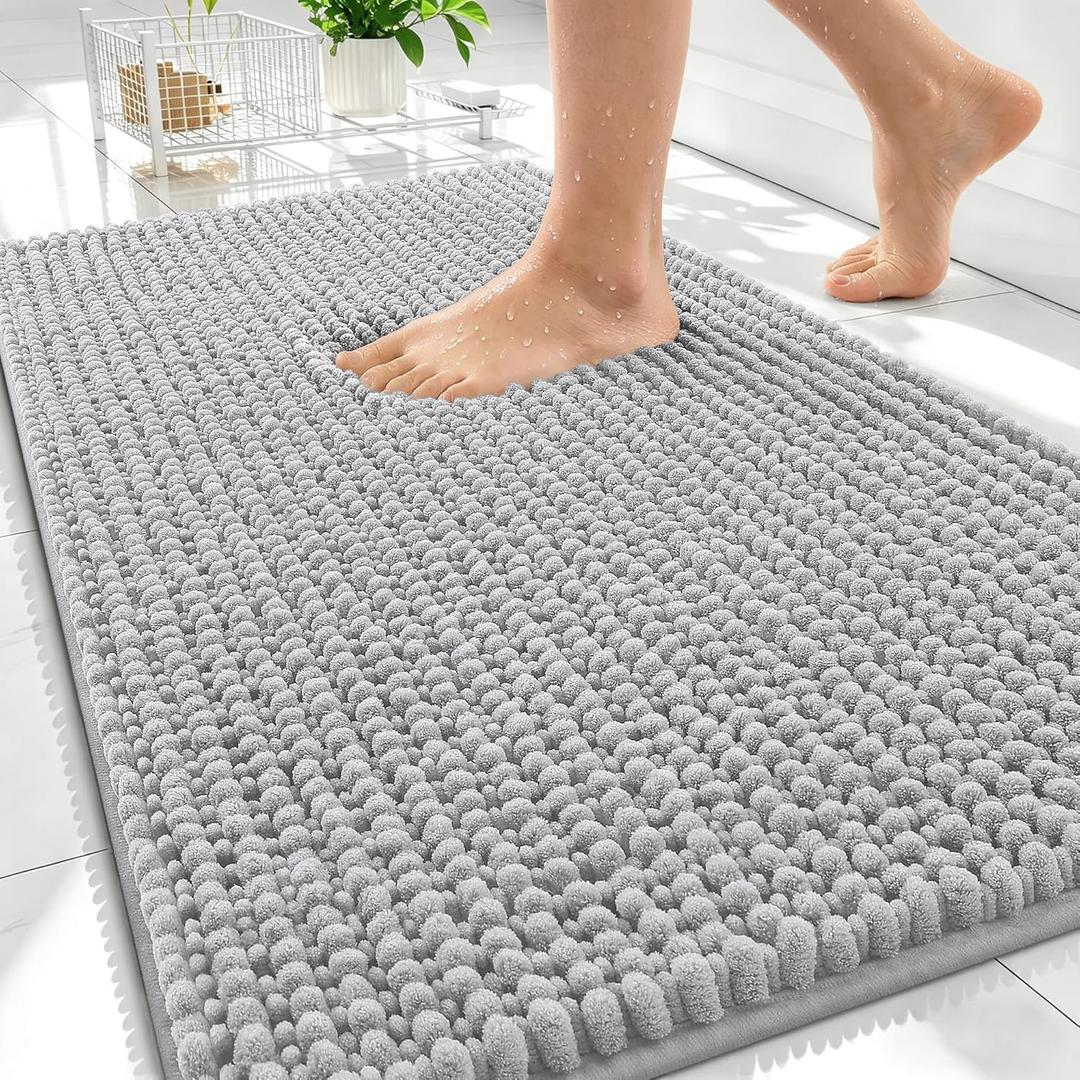 OLANLY Thick Bathroom Rugs 30x20, Extra Soft Absorbent Chenille Bath Rugs, Rubber Backing, Machine Wash Dry, Bath Mats for Bathroom Floor, Tub and Shower, Home Decor Accessories, Light Grey