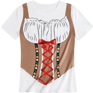 GRAJTCIN Short Sleeve Novelty Bavarian Oktoberfest T-Shirt German Bavarian Beer Festival Printed Costumes for Women (Large,Khaki)