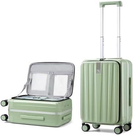 Hanke 20" Carry-On Luggage with Wheels PC Hard Shell Suitcases Top Opening Aluminum Frame Travel Luggage Suitcases for Woman Men.(Bamboo Green)