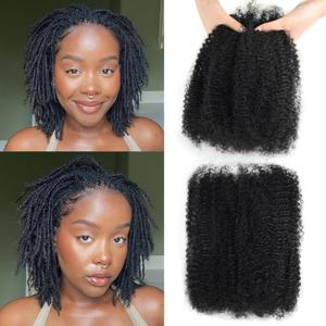 16 Inch Afro Kinkys Bulk Human Hair Kinky Curly Braiding Hair for Mini Twist 50g/Pack Natural Black 4C Dreadlock Extensions for Permanent Sister Locs/Mini Twists/Braids/Repair Can Dye and Bleach (1B)