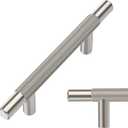Alzassbg 10 Pack Satin Nickel Cabinet Pulls, 3 Inch(76mm) Hole Centers Knurled Cabinet Handles T Bar Kitchen Pulls for Drawer and Cabinets AL3015SN