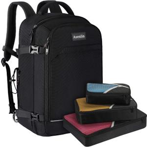 Asenlin 40L Travel Backpack for Women Men,Flight Approved Carry On Backpack with 17 Inch Laptop Compartment,Water Resistant Computer Backpack for College Weekender Overnight Daypack,Black