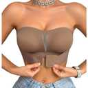 OYOANGLE Women's Front Closure Strapless Bra Non Slip Padded Bandeau Bra Mocha Brown X-Large (Beige, XL)