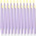 Macarrie 24 Packs Flameless Taper Candles Battery Operated Fake 11 Inch Long Candlelight LED Flameless Candlesticks Flickering Tapered for Spring Summer Wedding(Lavender Purple)