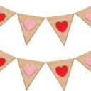 8.2 ft Valentine's Day Banner Tufted Heart Burlap Banner Valentines Day Decoration Red Pink Heart Pennant Triangle Flag Garland for Wedding Birthday Anniversary Engagement Party Decorations