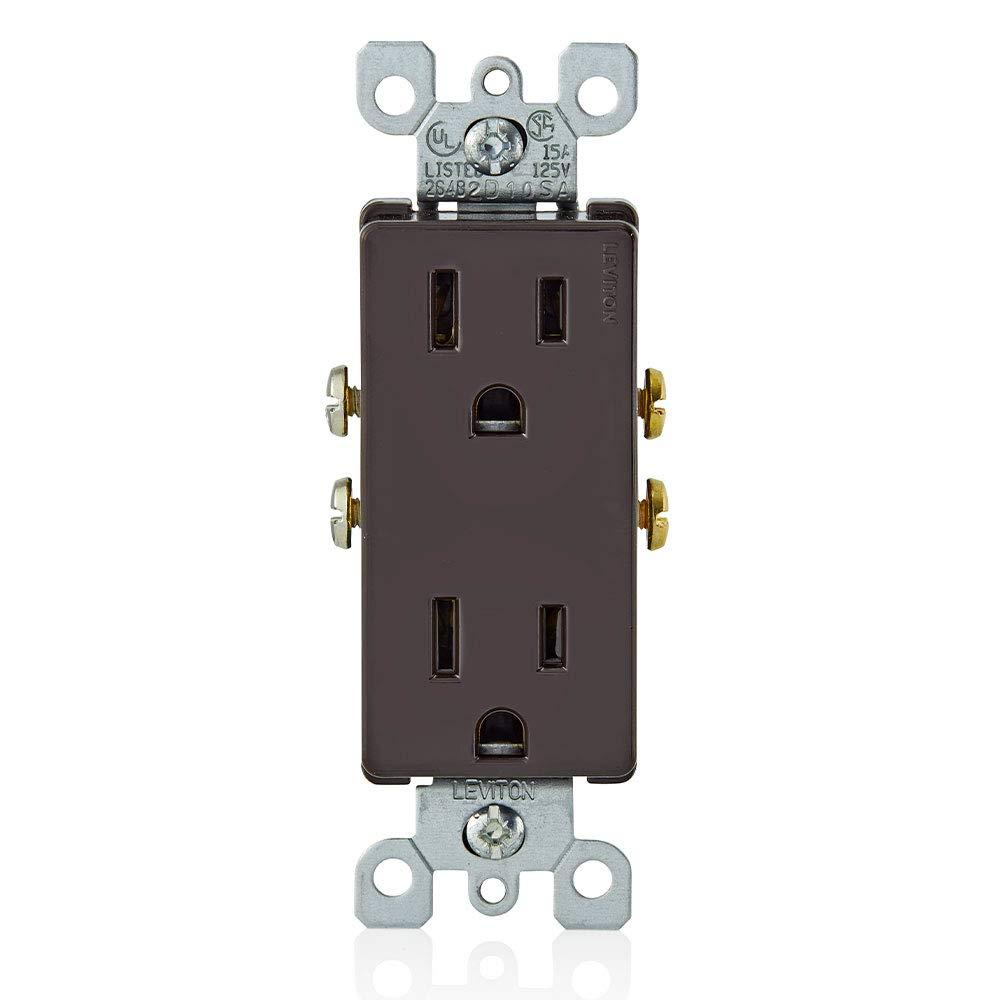 Leviton 15 Amp, 125 Volt, Decora Duplex Receptacle, Residential Grade, Grounding, 5325, Brown