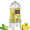 2 Gallon Glass Drink Dispenser, Drink Dispensers for Parties, Beverage Dispenser with Stand and Glass Lid, 100% Leakproof Spigot, Ideal for Lemonade, Juice, Iced Tea, Laundry Detergent Dispenser