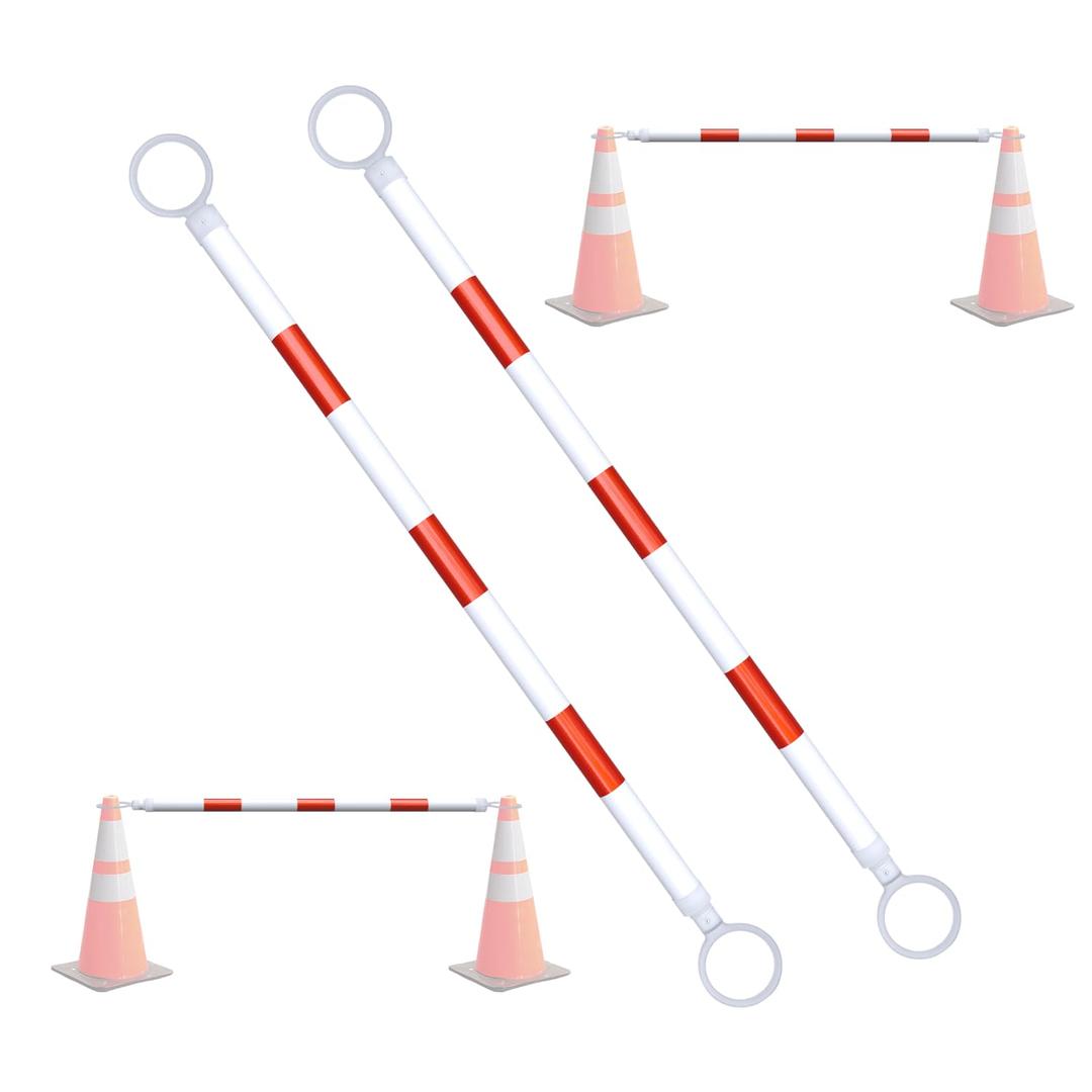 AIWFL 2 Pack Retractable Traffic Cone Bar from 3.8ft to 6.56ft, Expandable Traffic Cone Bar for Parking Lots Reflective Safety Cone Barrier Bar for Road Construction White/Red