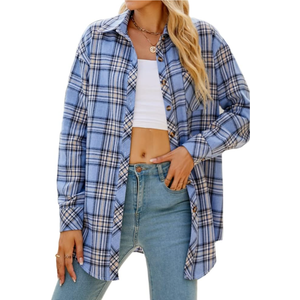 CHYRII Womens Button Down Flannel Shirts Long Sleeve Plaid Shackets Business Casual Blouse Top L