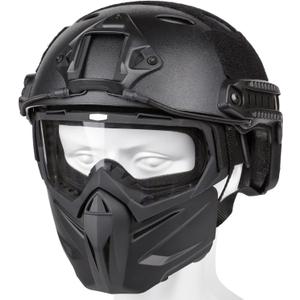 Airsoft Helmet and Mask, Full Face Mask with Detachable Goggles, Paintball Black Helmet with NVG Mount and Side Rail, Military Tactical Gear (PJ-DH-Clear) Airsoft Helmet and Mask, Full Face Mask with Detachable Goggles, Paintball Black Helmet with NVG Mount and Side Rail, Military Tactical Gear (PJ-DH-Clear)