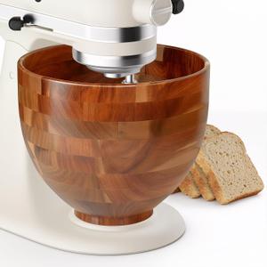 9.3x7.3 Inches Premium Acacia Wood Mixing Bowl Compatible with 4.5 & 5 QT Tilt-Head Stand Mixers, Natural Wooden Bowl, Crafts Gifts for Design-conscious Home Bakers