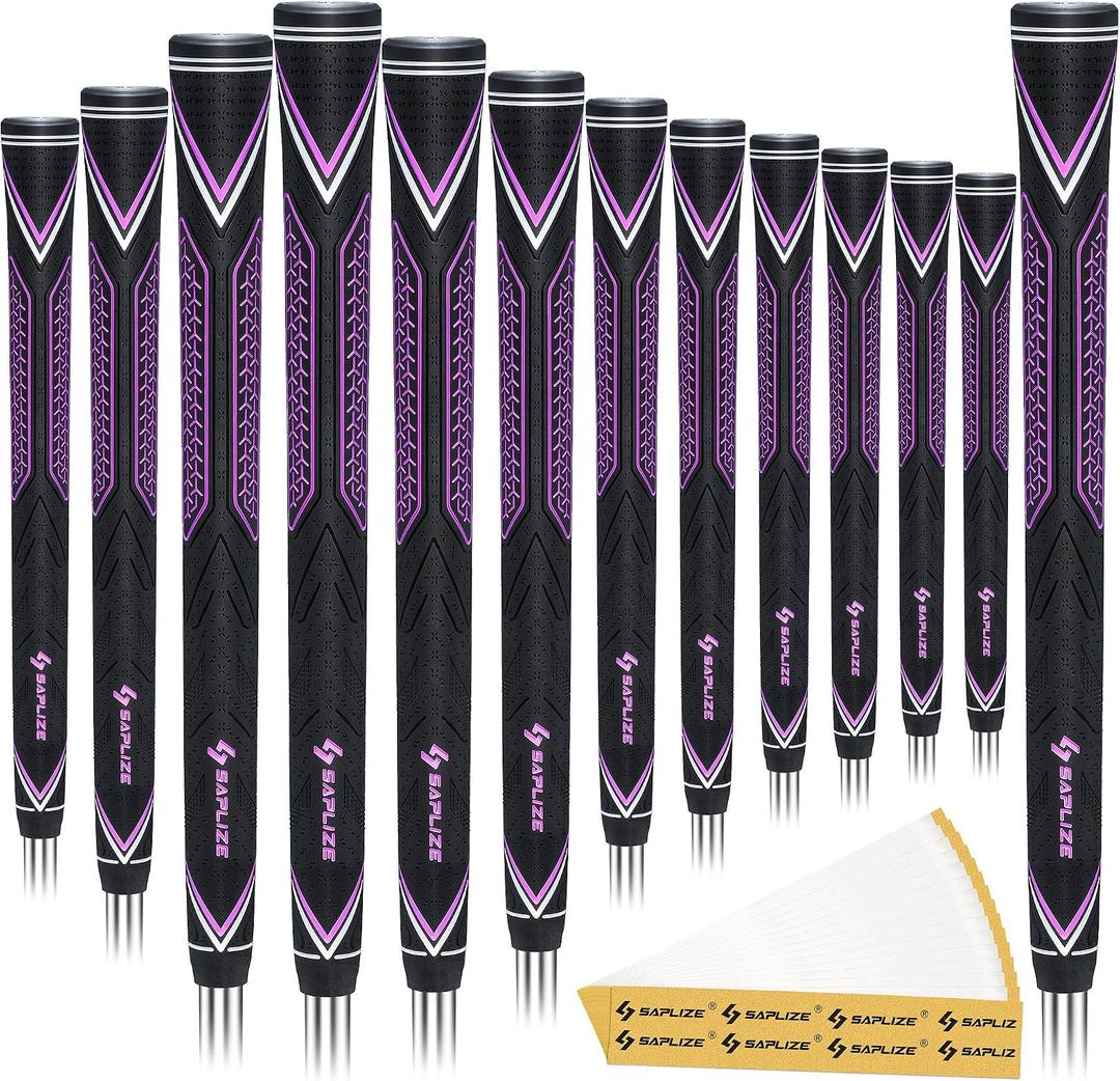 SAPLIZE High-performance Rubber Golf Grips 13 Pack, High Shock Absorption, Non-slip, Choose from 13 Grips with 15 Tapes or Full Regripping Kit, Std/Mid/Jumbo, CC10 Series