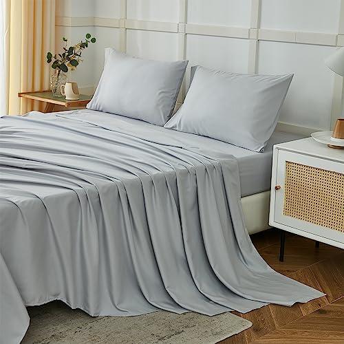 ILAVANDE California King Sheet Sets, Cal King Sheets Set 4 Piece,Hotel Luxury Super Soft 1800 Series Microfiber Bed Sheets-Wrinkle & Fade Resistant-14 Deep Pockets(Cal-King, Light Grey)