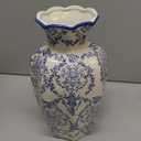 Blue and White Vase, Vintage Blue Ceramic Flower Vessel, Ceramic vases for Home Decor, Vintage Green and Beige for Console Table Mantle Chinoiserie Decor (Blue and White, Large)