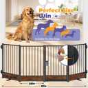 Freestanding Dog Gates with Door Metal Wood for Outdoor Indoor, 81'' Extra Wide 32'' Tall 4 Panels Free Standing Pet Gate for Doorways, Large Openings, Deck,Yard, Foldable Safety Dog Fence, Black