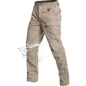 NAVEKULL Men's Outdoor Tactical Pants Lightweight Ripstop Military Hiking Work Cargo Pants with 9 Pockets (30W x 32L, Khaki)