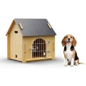 Indoor Dog House, Cozy Wooden Design with Ventilation and Raised Base, Small Bed House with Door Lock Suitable for Small Dogs or Cats, Gray, 20"x 15.75"x 20.5"
