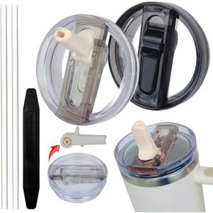 2 Pack 40 oz Tumbler Detachable Flip Straw Lid Replacement Fit for Stanley Quencher ProTour,Leak Proof Lid Compatible with Stanley Cup,No Spill Flip Top Tumbler Cover for Stanley Cup Accessories
