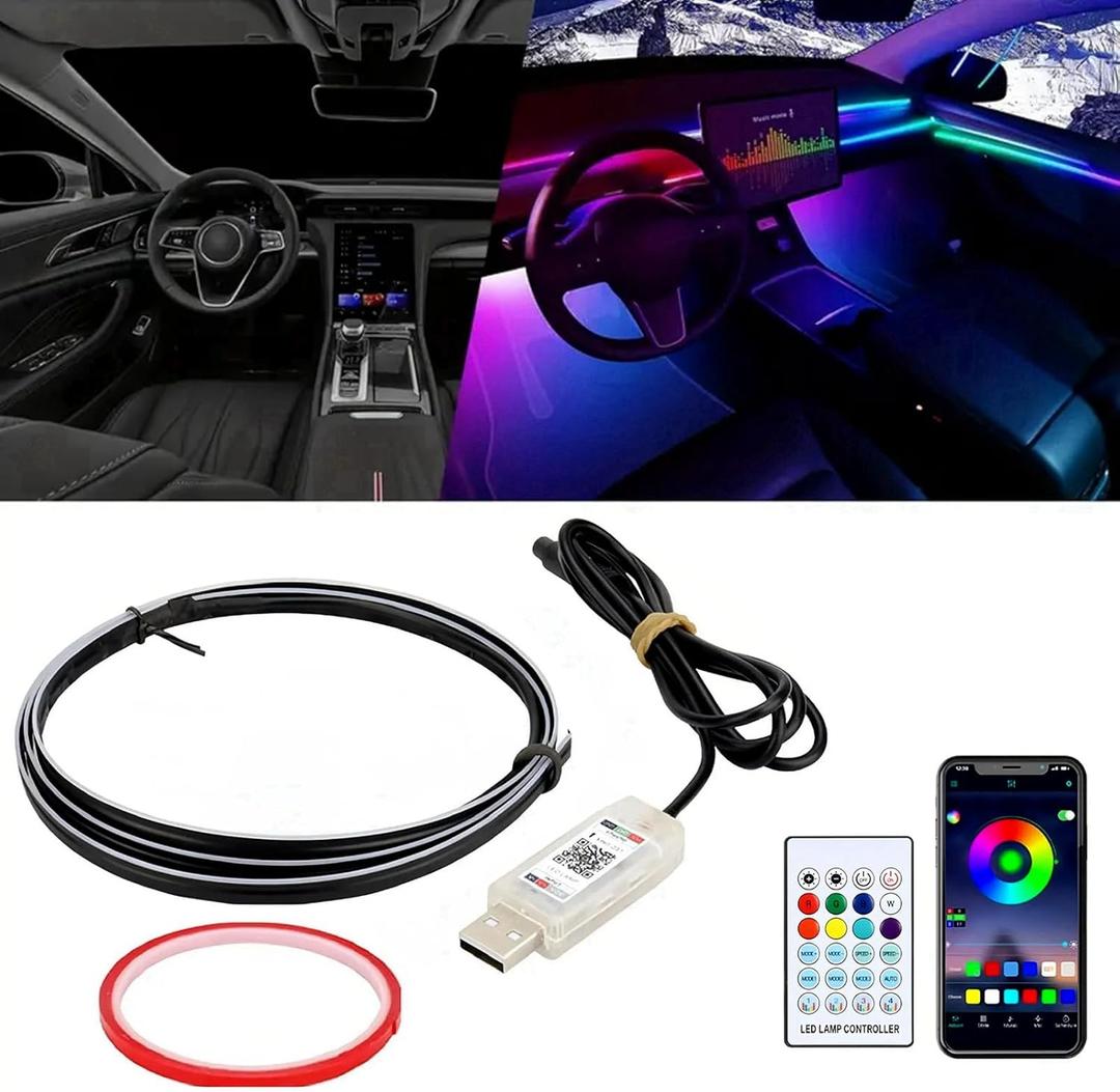 Goodream Interior Car Ambient Lighting Kit, 43.3 Inches RGB USB LED Ultrathin Acrylic Strip Lights Neon Accessories for Cars Truck SUV Center Console Dashboard with APP&Remote Control