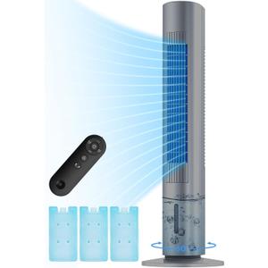 Evaporative Air Cooler, 35 Inch Swamp Cooler Air Conditioner, 3 Speeds & 2 Modes, Removable Water Tank, 3 Ice Packs, 20ft Remote Control, 7 Hour Timer, 70 Oscillating Windowless Air Conditioner