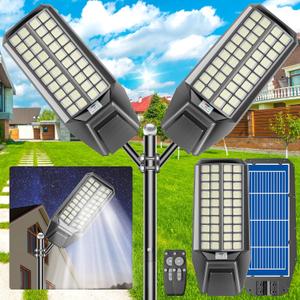 2-Pack 8000W Solar Street Light - 600000 Lumens, Dusk-to-Dawn, Waterproof, Ideal for Commercial & Outdoor Parking Lots - Energy-Efficient Solar-Powered