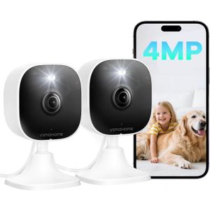 VSMAHOME 4MP Outdoor Indoor Cameras for Home Security, Outdoor Security Camera Indoor, 2.4g/5g Cameras for House/Pet/Baby, Plug and Play, Support 128G Card Storage (Not Included), Wired, 2PCS