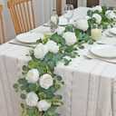 MEIVINES 2 Pack Artificial Eucalyptus Garlands with White Roses Peony,6.23 FT Faux Floral Greenery Garlands Fake Rose Flowers Vines Garlands for Wedding Table Centerpieces Arch Backdrop Decor