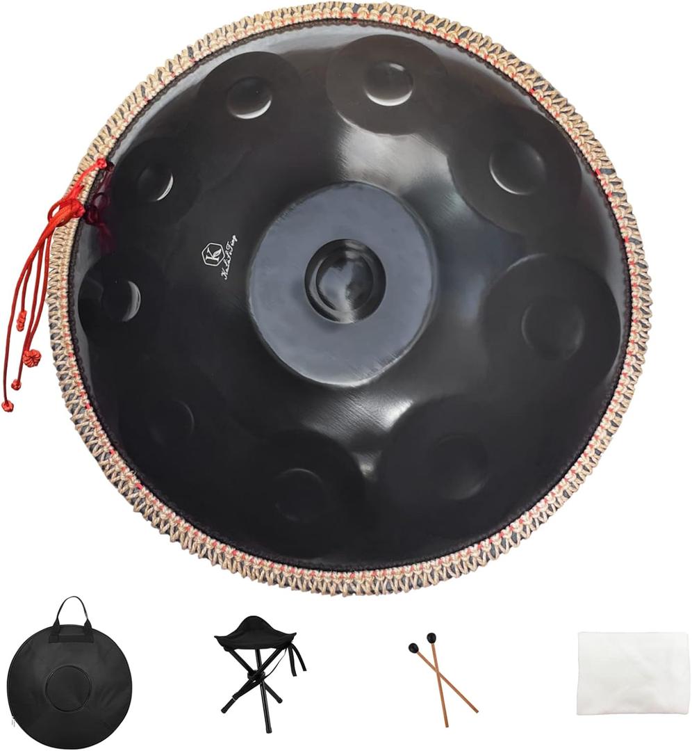 Handan 432HZ,10 Sounds 22 Inches D Minor Handpan Drum, Premium Steel Hand Pan Instrument for Adults, Classic Black (22 inch, Black)