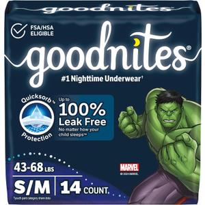 Goodnites Boys' Nighttime Bedwetting Underwear, Size S/M (43-68 lbs), 14 Ct