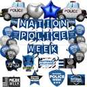 Ceenna 54 Pcs National Police Week Decorations Include Banner Balloons Sets for Policemen Policewomen Appreciation Week Festival Party Supplies (Silver Black Dark Blue)