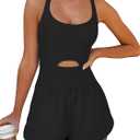 Caracilia Women's Workout Athletic Romper Summer Sets Short Jumpsuits Onesie Running Outfits Exercise Gym 2025 Trendy Clothes (Medium, Black)