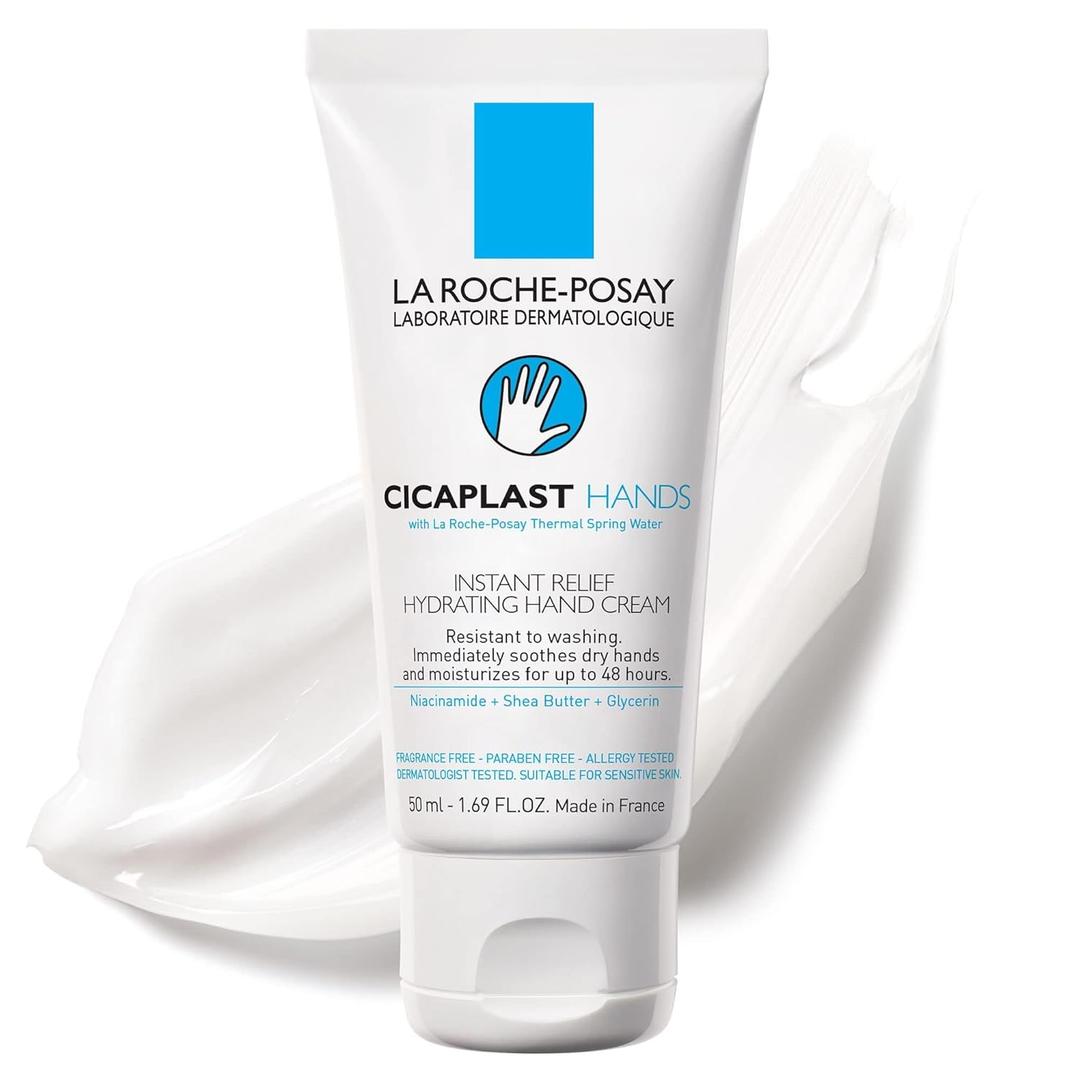 La Roche-Posay Cicaplast Hand Cream, Instant Relief Moisturizing Hand Lotion for Dry Hands, Shea Butter Lotion for Dry Cracked Hands, Non Greasy, Fragrance Free (1.69 Fl Oz (Pack of 1))