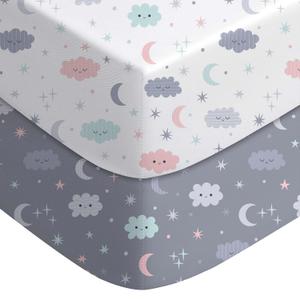 Yoofoss Pack and Play Sheets Fitted, Mini Crib Sheets 2-Pack for Pack N Play Mattress, Stretchy Playard Sheet, Soft and Breathable (Cloud, Grey)