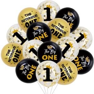 45Pcs The Notorious Birthday Decorations, Black Gold Big One 1st Birthday Balloons Set - Hip Hop Theme First Birthday Party Supplies for One Year Old Boy