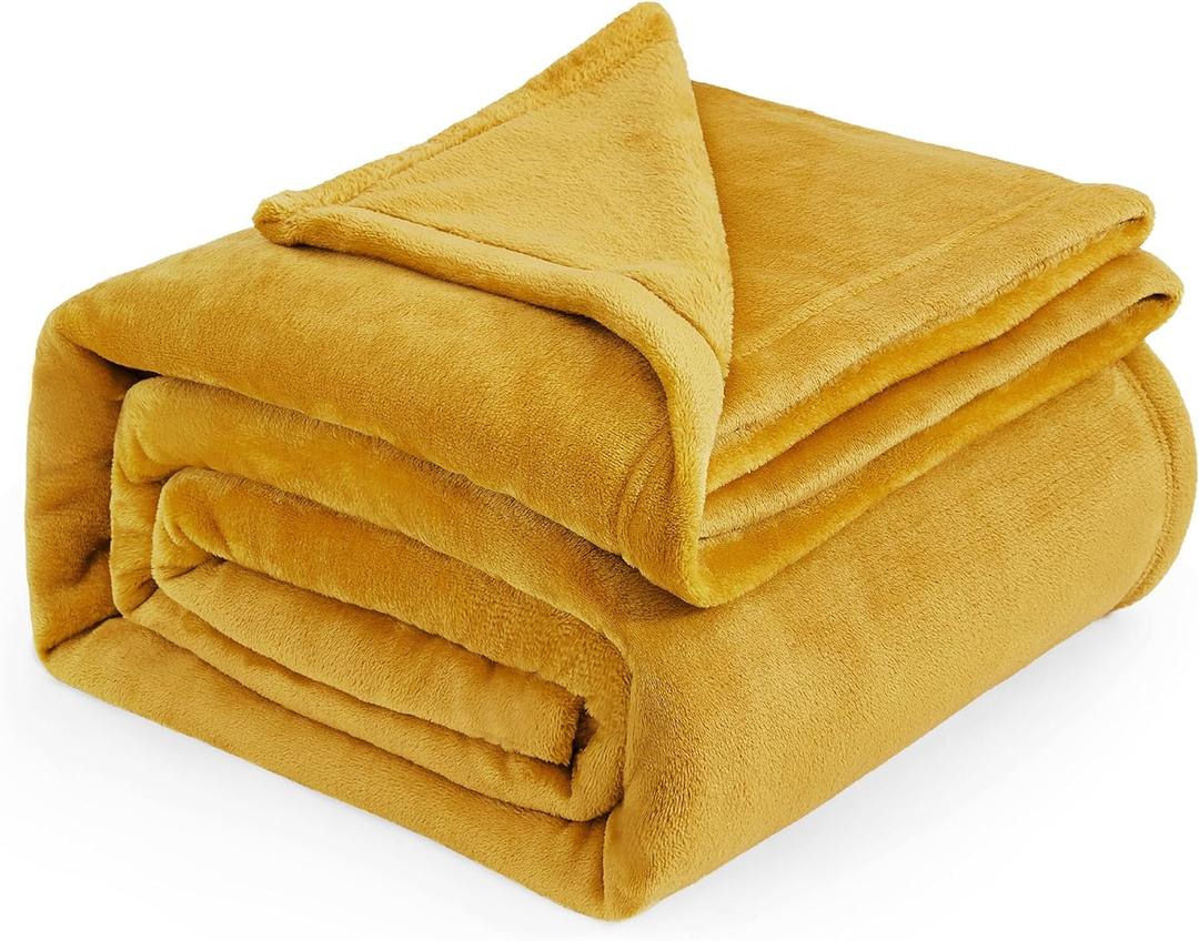 Bedsure Fleece Blanket Queen Blanket Gold Yellow - Bed Blanket Soft Lightweight Plush Fuzzy Cozy Luxury Microfiber, 90x90 inches