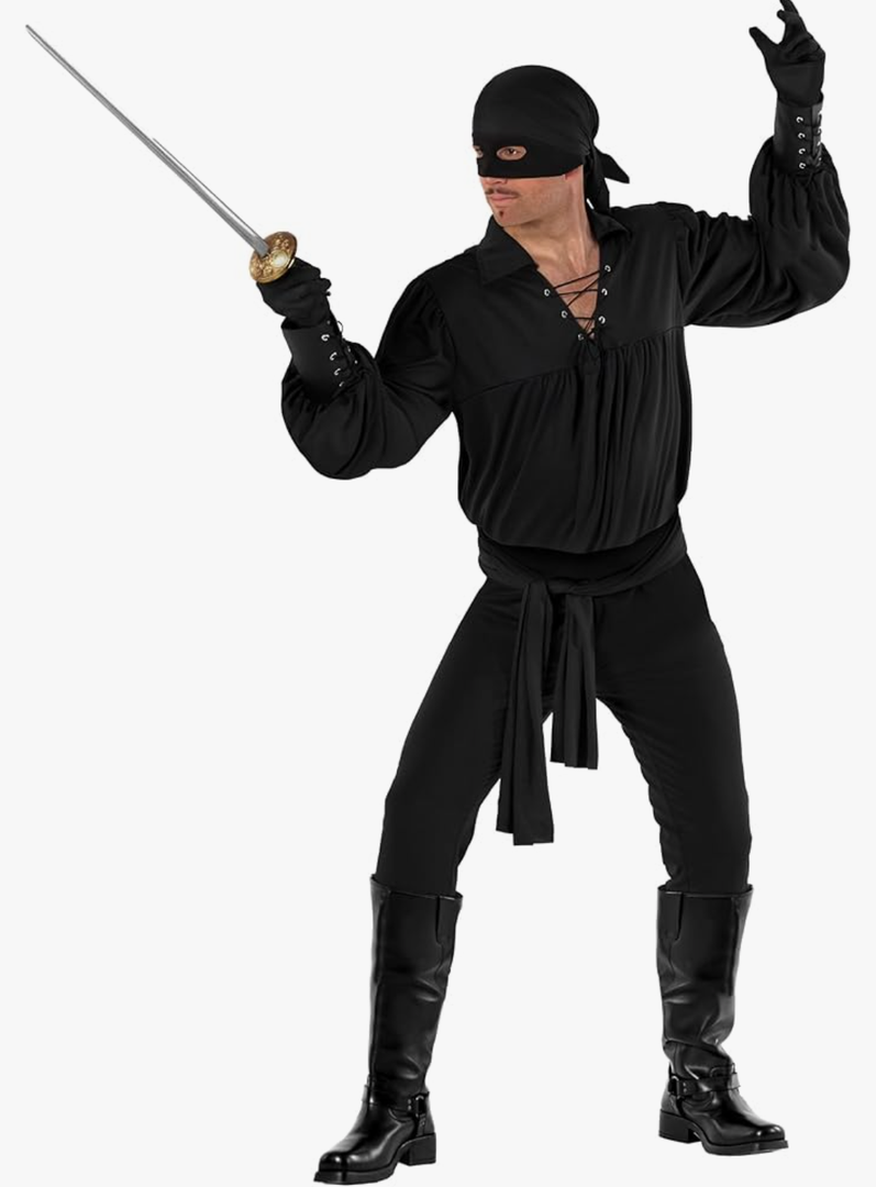 Morph Masked Vigilante Costume Men El Legend Hero Outfit with Black Hat and Mask for Adults, M Morph Masked Vigilante Costume Men El Legend Hero Outfit with Black Hat and Mask for Adults, M
