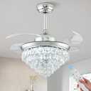 36" Dimmable Crystal Chandelier Fan with Light & Remote Controller LED Crystal Ceiling Fan Modern Crystal Fandeliers with Noiseless Motor for Bedroom Dinning Room Living Room Office (Silver)
