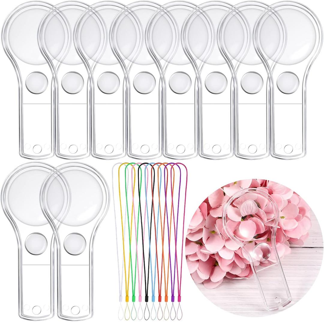 50 Pack Magnifying Glass for Kids, 15x and 5X Handheld Portable Magnifier for Home, Magnify Glasses Lens with 50 Lanyard for School Students Outdoor Explorer, Science Observation and Reading