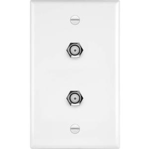 ENERLITES Coax Wall Plate, 2-Port, F-Type F81 Coupler Connector for Coaxial Television Cable, 1-Gang 4.50" x 2.76",6621-W, White
